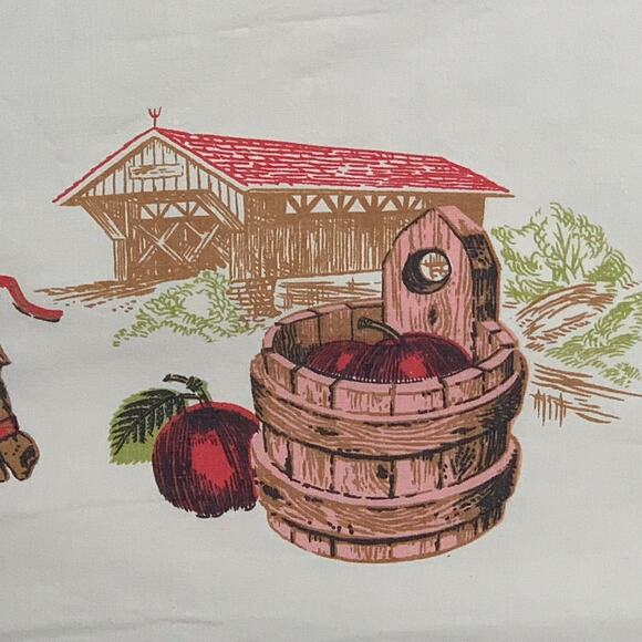 Tablecloth Blue White Embroidered Floral Striped Edge Vintage READ - Picture 9 of 14